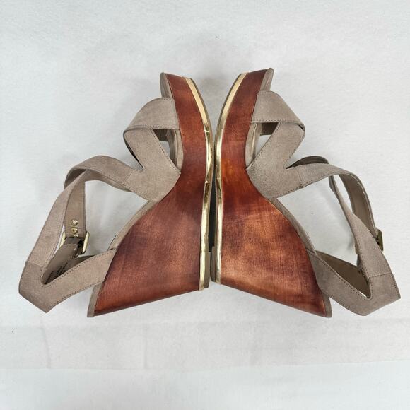 Steve Madden Showntel Platform Wedge Sandal Strappy Suede Neutral Tan Size 9M - Picture 3 of 10